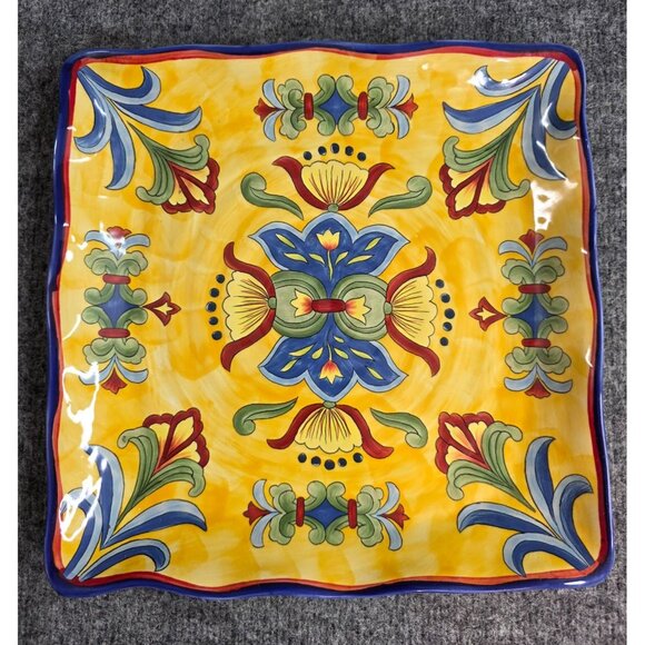 Maxcera Hand-Painted Yellow Talavera Floral Ceramic Plate 11.5″ Square - Picture 1 of 6